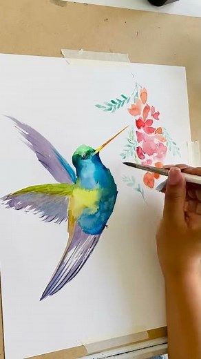 Como pintar un colibrí en acuarela