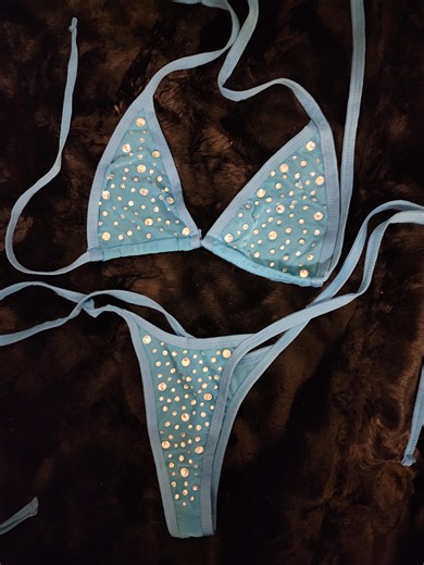 Exotic Dancewear Blue Mesh Bikini With Clear Rhinestones - Etsy