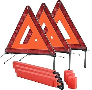 3Pack Safety Triangles Kit, Reflective Triangles Roadside, Standard Emergency Triangles with Case Warning Triangles for Vehicles Breakdown