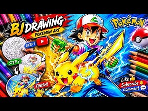 How to Draw Pokémon Characters Ash and Pikachu || step by Step drawing tutorial !!