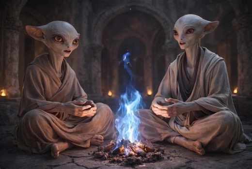 Two aliens praying 🙏 around a fire 🔥. #ai #aliens #prayer #pray #aliens