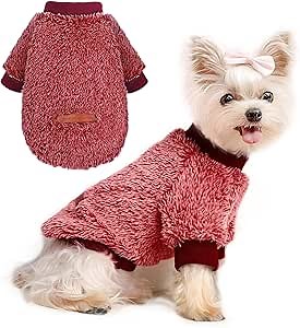 Dog Sweaters for Small Dogs Girl Boy Winter Puppy Sweater Fleece Warm Pet Outfit for Chihuahua Yorkie Teacup Cute Plain Cold Weather Pet Coat Cat Apparel Clothes (XX-Small, F-Rose)