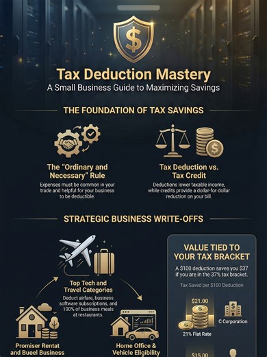 Top 100 Tax Deductions for Small Business Owners | The Ultimate Write-Off List Stop overpaying on your taxes! In this video, we break down the top 100 tax deductions that every small business owner, freelancer, and entrepreneur needs to know. From home office expenses and vehicle costs to advertising and employee benefits, this comprehensive list covers essential write-offs so you can lower your taxable income and keep more of your hard-earned money. Maximize your savings and keep your business 