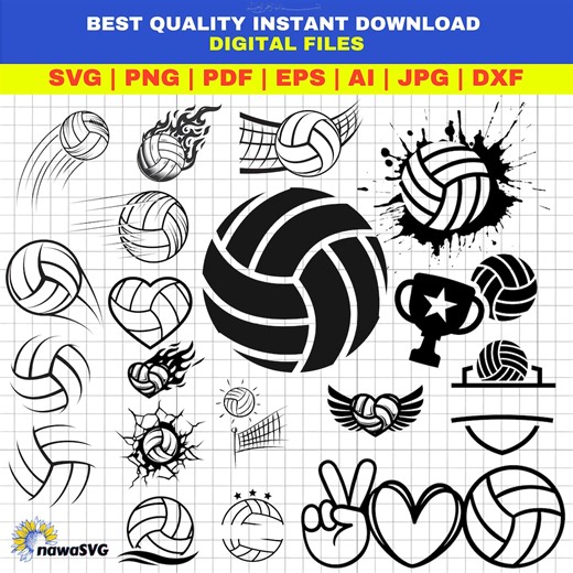 Volleyball SVG Cut Files, Clipart Bundle (digital Download) - Etsy