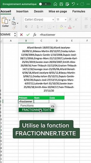 Fractionner du texte sur plusieurs cellules sur Excel