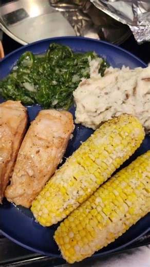 Family Dinner: Pork Loin Chops, Garlic Spinach, Creamy Mashed Potatoes & Parmesan Corn