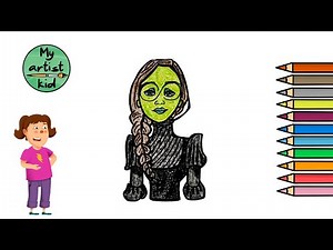 How to Draw Elphaba, the Witch from Wicked - Easy drawing, painting and coloring for kids