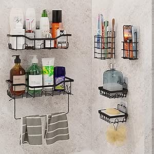 Shower Caddy Hanging Organizer | Adhesive Storage Shelf for Bathroom Accessories | Bathroom Counter Organizer | Shower Organizer Adhesive | Hanging Shower Rack with Storage Shelf and Phone Holder