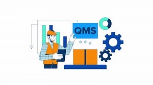 Quality management system in manufacturing 2D animation. Improving factory processes productivity 4K motion graphic. QMS manager animated character cartoon flat concept, white background