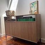 Mericonia Farmhouse Buffet Sideboard Cabinet with Storage, Fluted Coffee Bar with Doors and Adjustable Shelves, Modern Wood Console Cabinet for Kitchen, Livingroom (Fluted 4 Door, Natural)