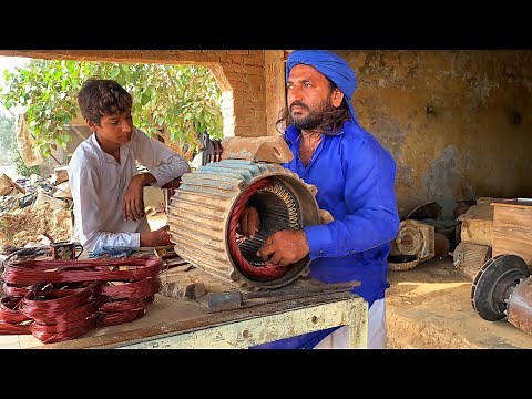 Excellence Technique of Rewinding Stone Crusher Plant 15HP Electric Motor || 3 Phase Motor Rewinding