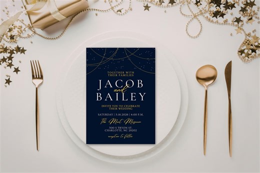 Under the Stars Moon and Stars Wedding Invitation Template | Front & Back Invite - Etsy