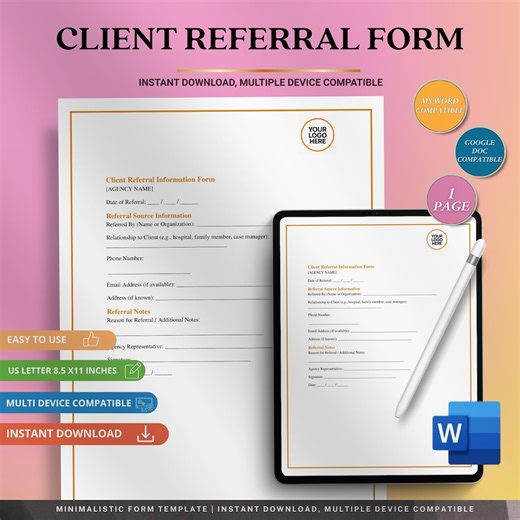 Client Referral Form Template, Editable Word Document, Business Intake Form - Etsy Canada