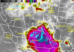 41 reactions · 36 shares | 5:00 AM: Satellite imagery shows the showers and storms that affected portions of San Bernardino, Clark, and Mohave Counties overnight are moving northwest into Inyo, Nye, and Lincoln Counties. Brief, heavy downpours, wind gusts to 50 mph, and lightning remain threats with these storms. Seek shelter until the storms have passed. Remember, if thunder roars, go indoors! | US National Weather Service Las Vegas Nevada | Facebook