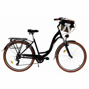 Bicicleta aluminiu cu suspensie, cu cos rachita Davi® Maria, 7 viteze, Roti din aluminiu marimea 28", Lumini cu leduri, De oras, 160-185 cm inaltime, Negru/Rosu - eMAG.ro