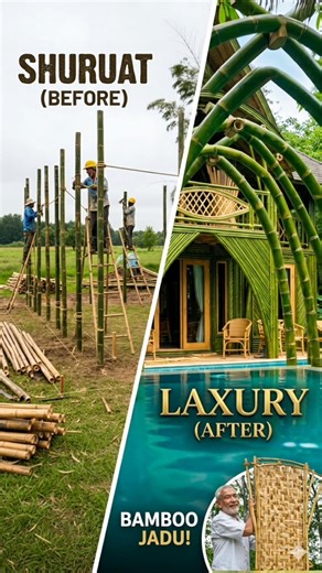 “From Raw Bamboo to Luxury Villa 😱 Full Build Timelapse!”#usa
