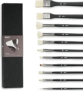 ARTIFY Oil Paint Brush Set - 11 Pieces | Professional Artist Paint Brush Set for Oil, Acylic and Gouache | Natural Hog Bristle Brushes with an Additional Nylon Brush