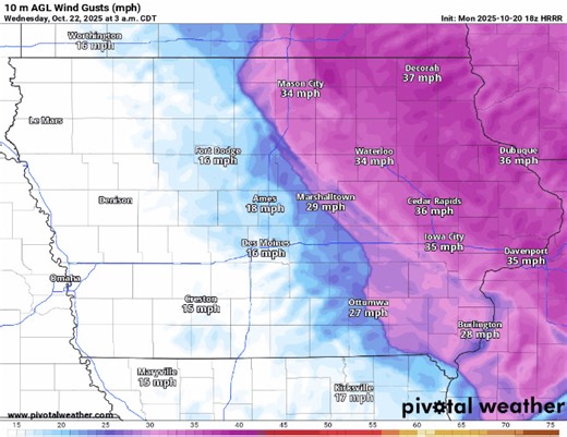 Strong northwest winds are expected to sweep across the state tomorrow, with gusts between 35 and 45 mph. The strongest winds will be across north-central and northwest Iowa, where a Wind Advisory will be in effect for much of the daytime hours. Secure any loose outdoor items and use caution if driving—especially in high-profile vehicles. Stay tuned for updates and any additional alerts! #iawx #IowaWeather #windadvisory #WeatherAlert #WeatherUpdate #Iowa | Iowa Storm Chasing Network