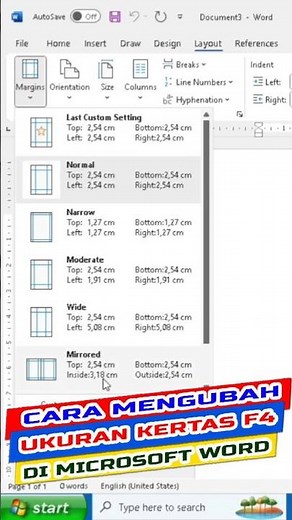 How to change the size of F4 in Word #shorts