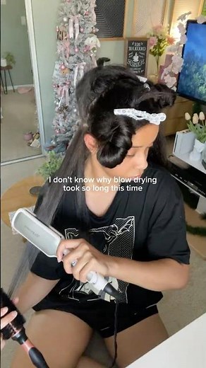 from CURLY to PIN straight, here’s my routine 🎀 #curlyhair #curlytostraight #hairtransformation