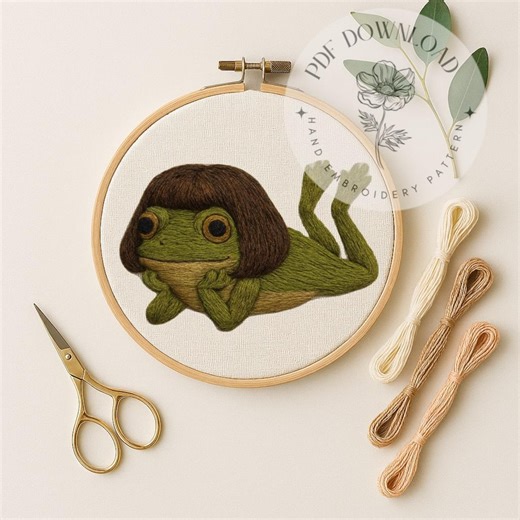 Funny Frog Hand Embroidery Pattern, Chill Bob Design (PDF Download, 6 Sizes) - Etsy