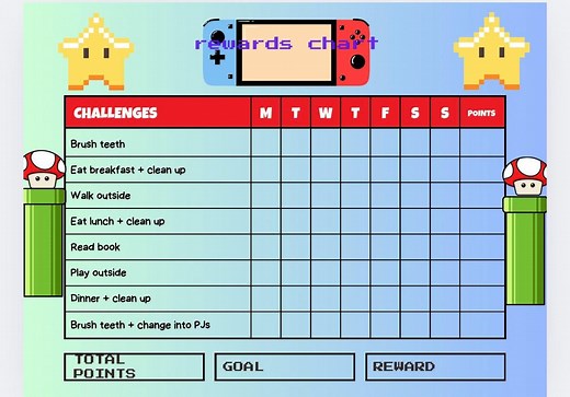 Super Mario Rewards Chart: Kids' Behavior & Chore Tracker (printable Download - Etsy