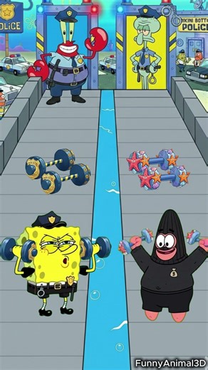 Guess who wins: SpongeBob as a police officer or Patrick in a mask? #spongebob #challenge #funny