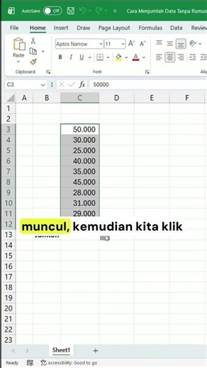 Cara Menjumlah Data Tanpa Mengetikkan Rumus di Excel #tutorialkomputer #excel #tutorialexcel
