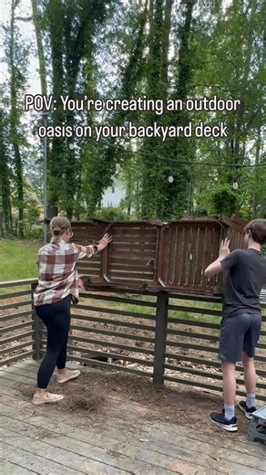 👋 Saying goodbye to the old rotten bench to welcome an oversized egg chair, privacy wall & all the greenery! Watch as I transform our deck into a an outdoor oasis ✨🌿 #outdooroasis #deckdesign #porchmakeover #outdoorliving #privacywall #decklife #backyardgoals #backyardoasis #yarddesign | Gray Cedar Home