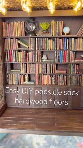 DIY popsicle stick hardwood floors. #miniatureart #tutorial #miniature #handmade