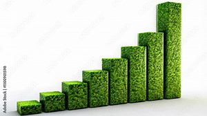 A growing green bar chart symbolizes progress and sustainability