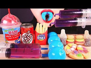 ASMR GUMMY FAST FOOD, SYRINGE CANDY, LOLLIPOP, PLANET EARTH GUMMIES EATING SOUNDS 패스트푸드 젤리 먹방 グミ 咀嚼音