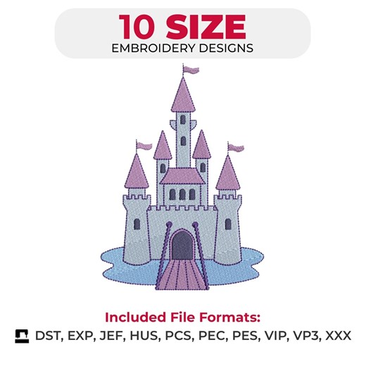 Princess Castle Embroidery Design – 1 Design, 10 Sizes – Machine Embroidery File – Instant Download - Etsy
