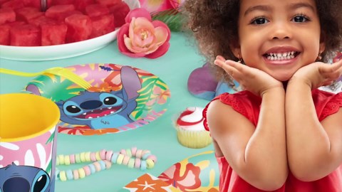 Lilo and Stitch Birthday Party Decorations for 16 | Banner, Tablecloth, Stitch Plates and Napkins, Sticker | Stitch Birthday Decorations | Officially Licensed