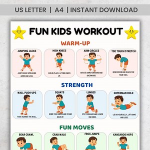 Kids Fitness Poster, Kids Exercise Chart, Printable Workout for Children, PE Classroom Activities, Home Workout Poster PDF - Etsy Australia