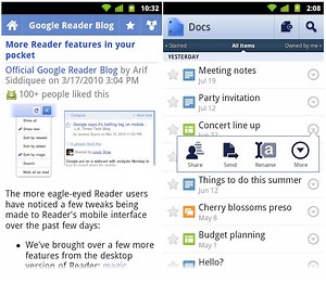 Google Reader and Docs for Android updates live on Market