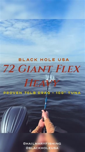 Black Hole USA on Instagram: "🔥 Black Hole USA 7’2” Giant Flex Heavy — Proven in battle with a 100” tuna on 70lb drag! 🔥 → Strong whipping lift, more backbone, more flex power → Rated for 60–130lb line → Casts 2–6oz lures (57–170g) → Drops 16–32oz jigs (454–907g) → Perfect for tuna popping, jigging, rail rod use → Offshore ready — tilefish, grouper, cod, and more → Exclusively designed for big‑game & offshore anglers 🪝 Sealed and released with the Black Hole USA Carbon Fiber Gaff Red Edition 