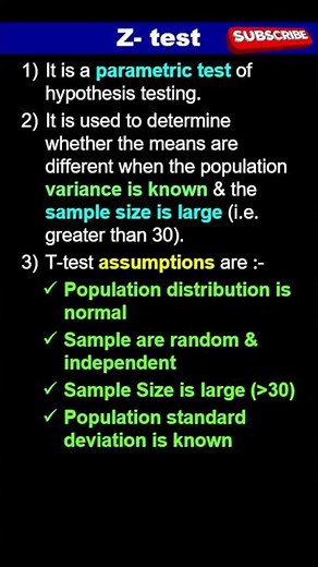 Z-Test for Hypothesis Testing - Meaning, Formula, Assumptions, Acceptance Criteria | #shorts