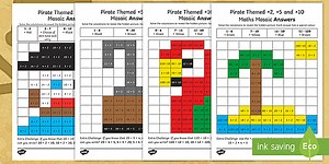 KS1 Pirate Themed 2, 5, and 10 Multiplication and Division Facts Maths Mosaic Worksheets