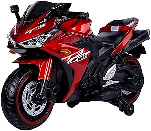 Electric Ride-On Motorcycle for Kids with 12V Motor, Training Wheels, Manual Throttle, Light Up Wheels, Music Player & Headlights - Ages 3-6 (Red + Plastic + 50-99 pounds)