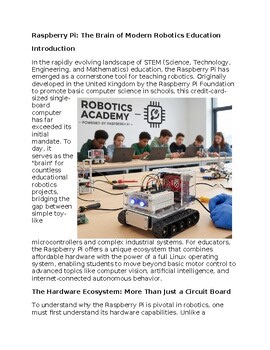 Raspberry Pi in Robotics Education - Reading Passage and x 10 Questions