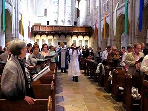 Choir with processional cross, "Immortal, Invisible, God Only Wise"