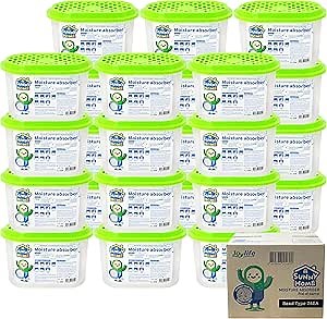 JOYLIFE Sunny Home (24 Pack) Moisture Absorbers 9.17oz, Unscented, Odor Eliminator, Dehumidifier and Deodorizer for Closet, Bathroom, Kitchen in Home & RVs.