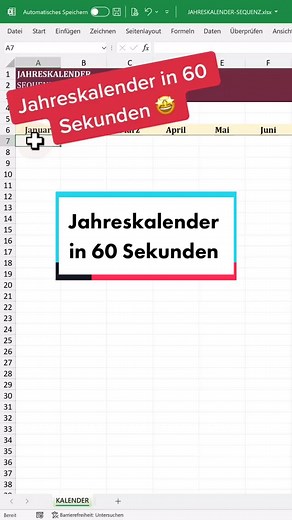 Dynamischer Jahreskalender in 60 Sekunden in #excel #exceltok #edutok #lernenmittiktok #office #produktivität #sequenz