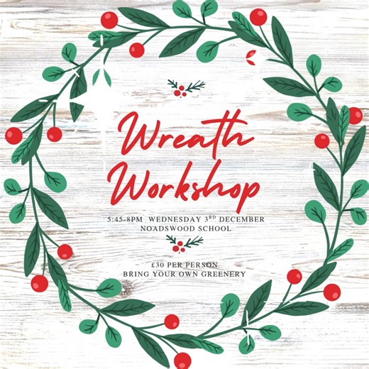 🎄✨ Christmas Wreath Making Evening at Noadswood! ✨🎄 Join us for a festive, creative evening as we host our first ever Christmas Wreath Making event! 🌿💫 📅 Wednesday 3rd December 🕕 6pm – 8pm (arrival from 5:45pm) Jane Bidwell Flowers will guide you step-by-step in creating your own beautiful wreath. All equipment is provided — just bring your greenery! 🌿🎀 🎟️ Tickets: £30.00 Available via Arbor (for Noadswood families) or email: 📧 events@noadswood.hants.sch.uk to book or find out more. Pl