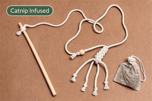 Macramé Cat Wand Toy – Catnip Infused – 5 Color Options - Etsy