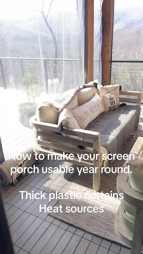 Cold weather solutions to outdoor spaces. #screenporch #outdoorentertaining #outdoorspacesincold #outdoorspace #plasticcurtain #coldweathersolutionsforscreenporch #sittingoutside