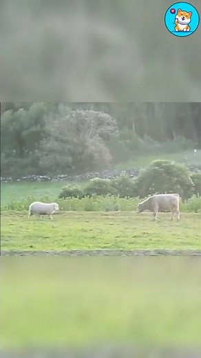 Sheep vs Cow | A cute fight 😀 #shorts
