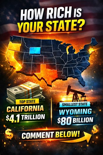 How Rich Is Your State? 💰 America isn’t just one economy — it’s 50 powerful economies combined. Some states generate trillions of dollars, rivaling entire countries… while others contribute less — but still play a vital role. 🔥 Did you know? • California alone produces $4.1 TRILLION in GDP • Wyoming, the smallest, produces about $80 BILLION • That gap is bigger than the GDP of many nations 😲 📊 This visual shows how U.S. states rank by economic power — and the differences might surprise you. 