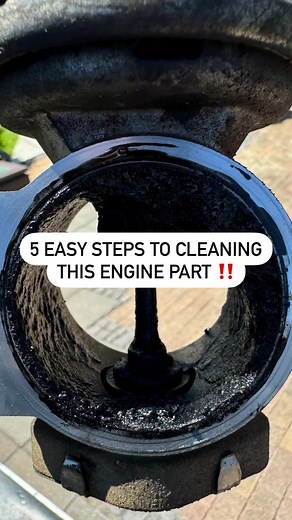 Turn this filthy engine part, into this clean object with these simple steps. Step 1, scrape off the thick carbon build up. Step 2, use a throttle body cleaner to attack the remaining gunk. Step 3, use a wire brush to help with the breakdown and get those stubborn spots. Step 4, use your throttle body cleaner again to rinse off, then wipe to assess the condition. Step 5, repeat steps 3 and 4 until you get your engine part looking like this. If you need help finding these products, follow the lin
